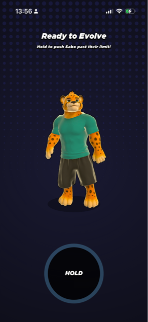 The GoBeast evolution screen, showing Sabo grown into an adult cheetah.