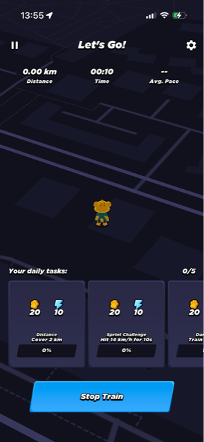 The GoBeast training screen, logging a real workout session.
